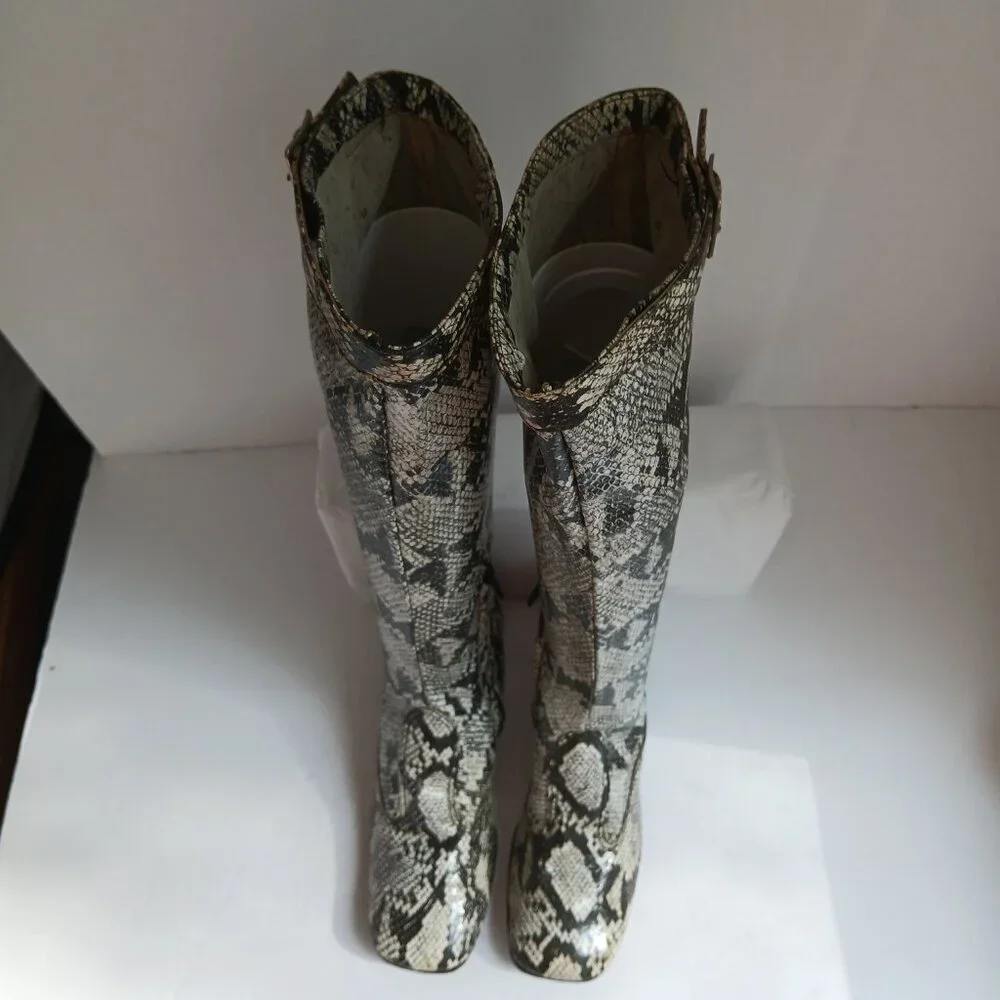 Vintage60's/70's  SnakePrint KneeHigh BlockHeel SquareToe Mod GoGoBoots Sz8 - Picture 8 of 14